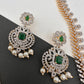 AD Diamond Finish Color Stone Mango Design Long Necklace - Green