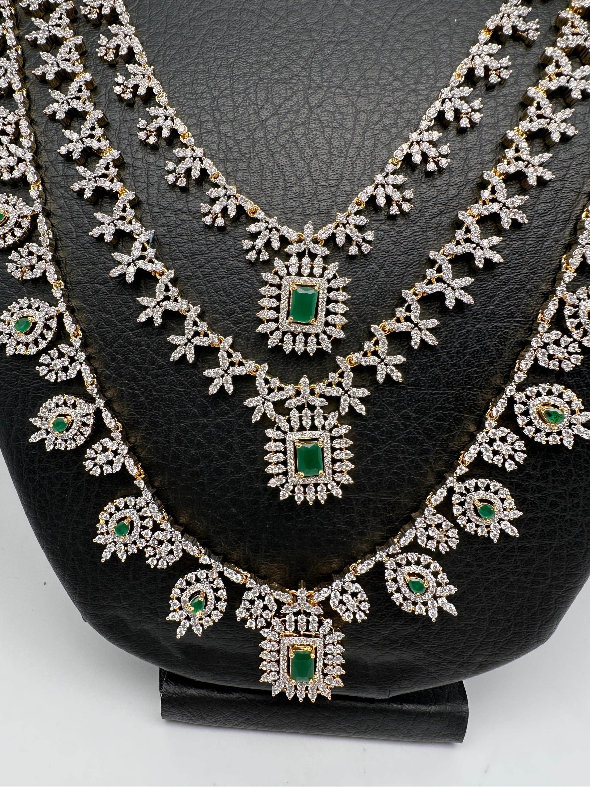 AD Color Stone Multi Layer Teen Lada Long Necklace - Green