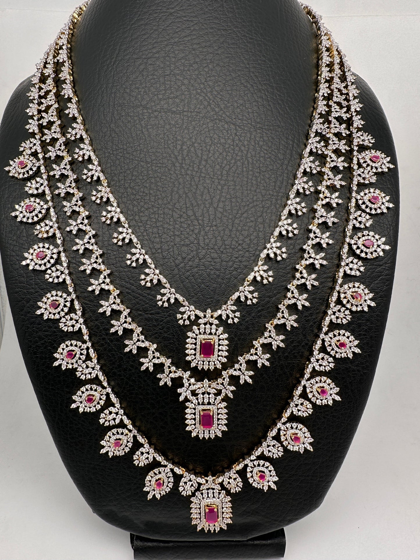 AD Color Stone Multi Layer Teen Lada Long Necklace - Red