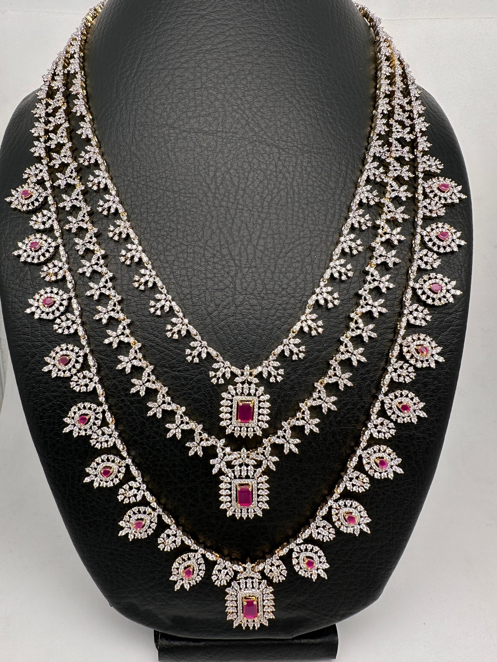 AD Color Stone Multi Layer Teen Lada Long Necklace - Red