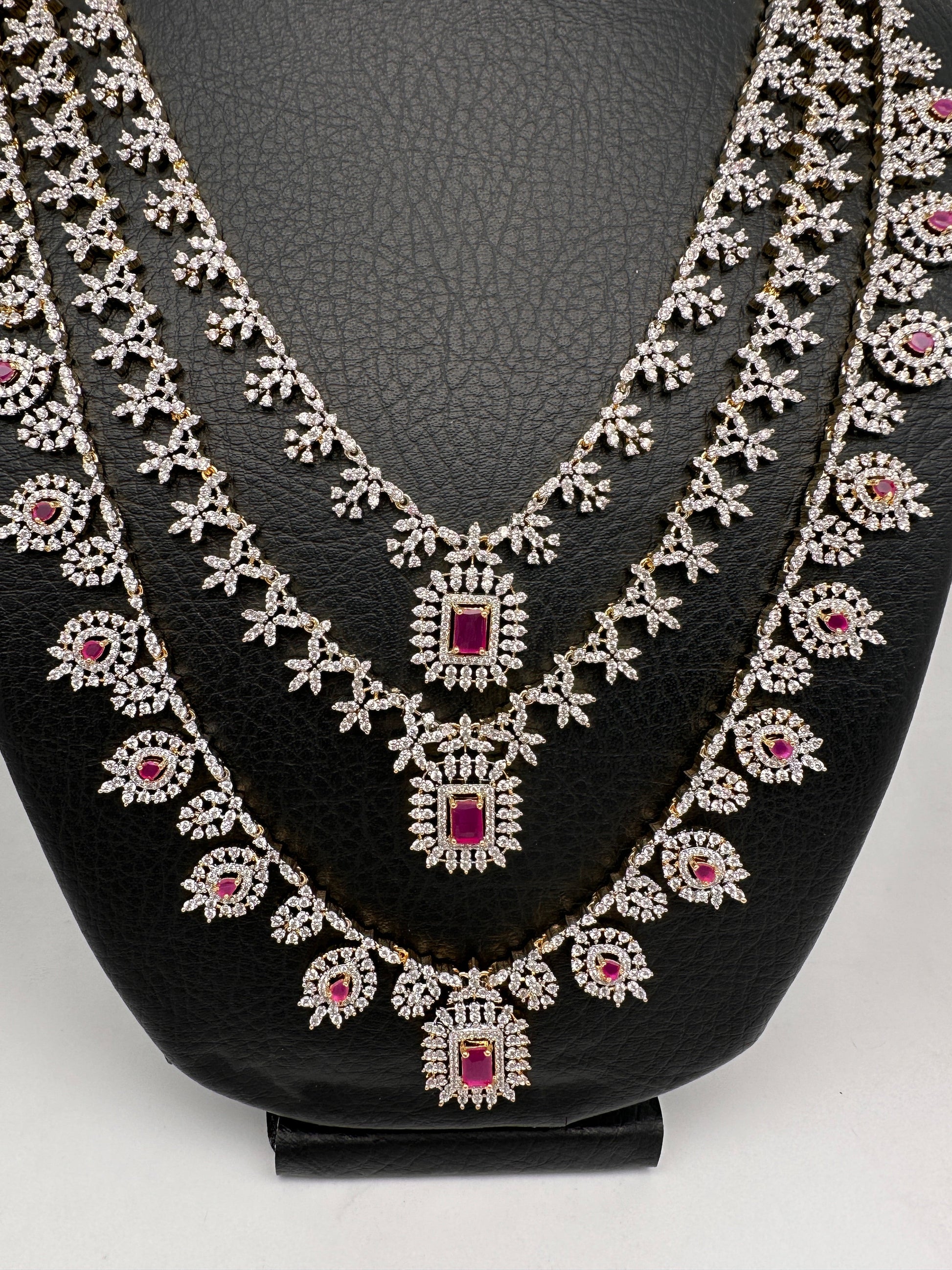 AD Color Stone Multi Layer Teen Lada Long Necklace - Red