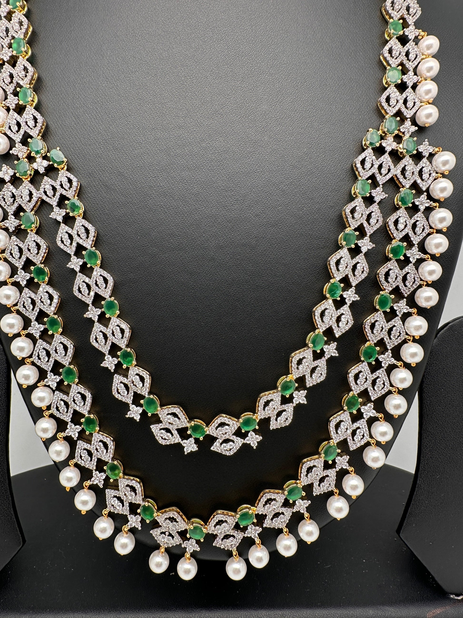 AD Color Stone Double Layer Do Lada Long Necklace - Green