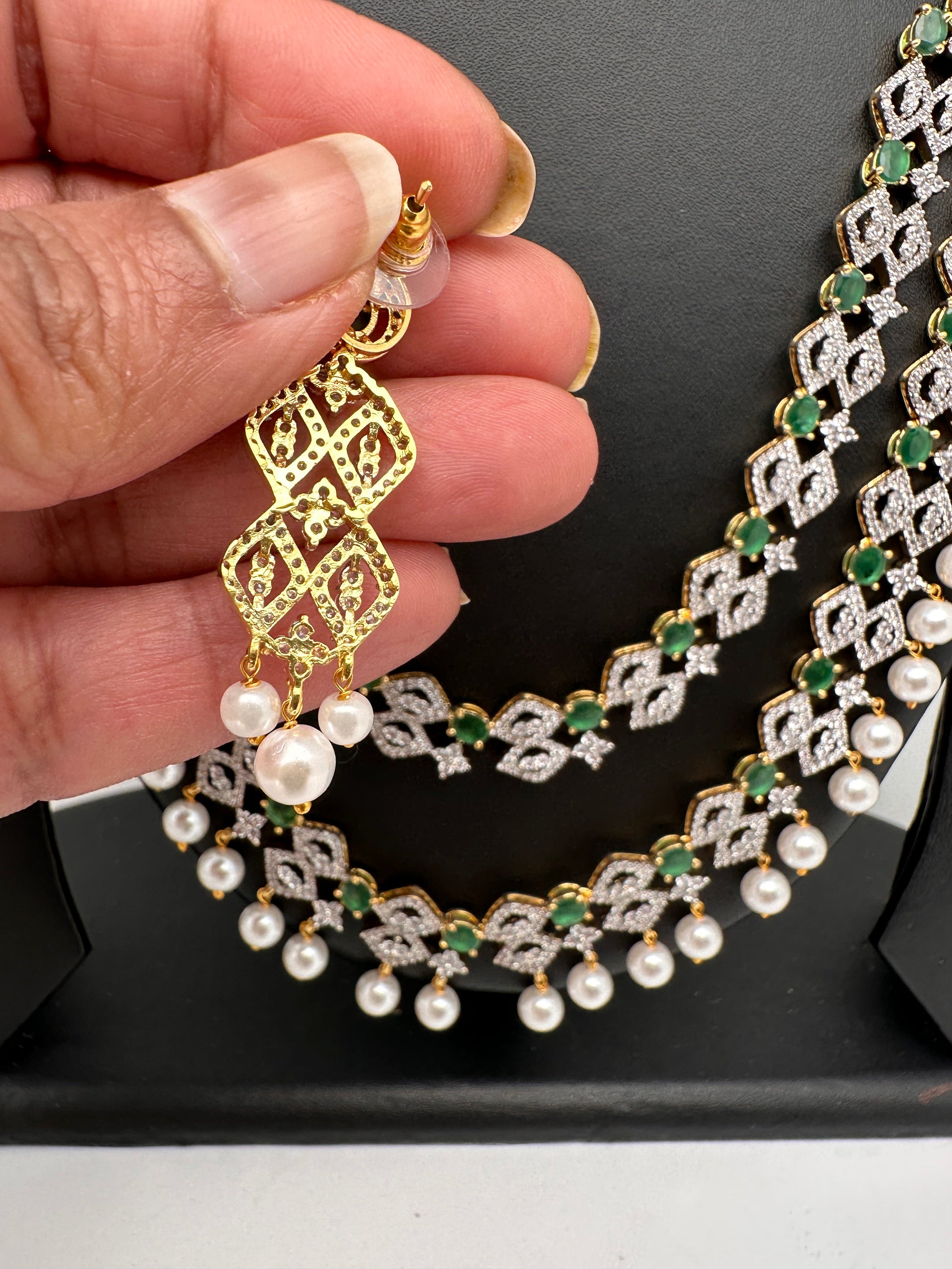 AD Color Stone Double Layer Do Lada Long Necklace - Green