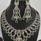 AD Color Stone Neckline Short Necklace - Green