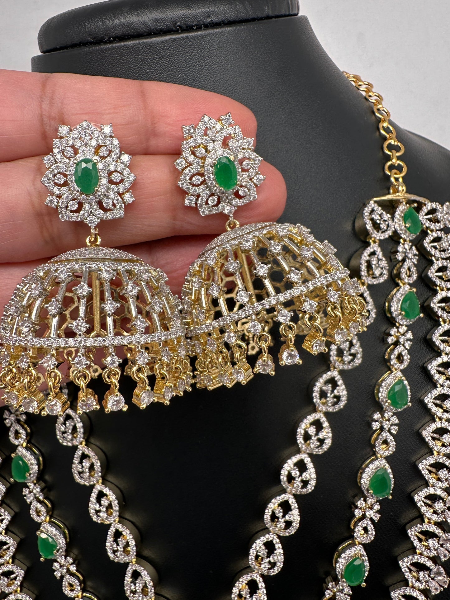 AD Emerald Green Multi Layer Short Necklace
