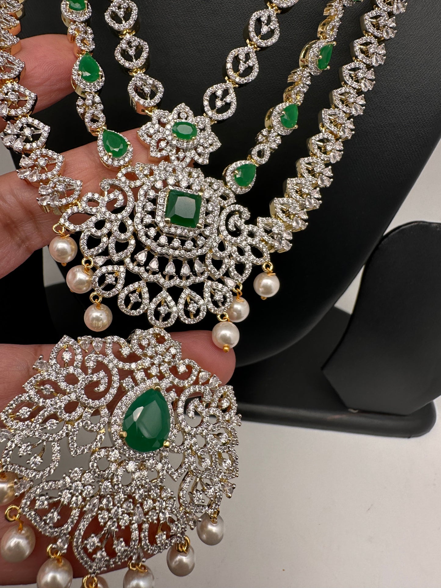 AD Emerald Green Multi Layer Short Necklace