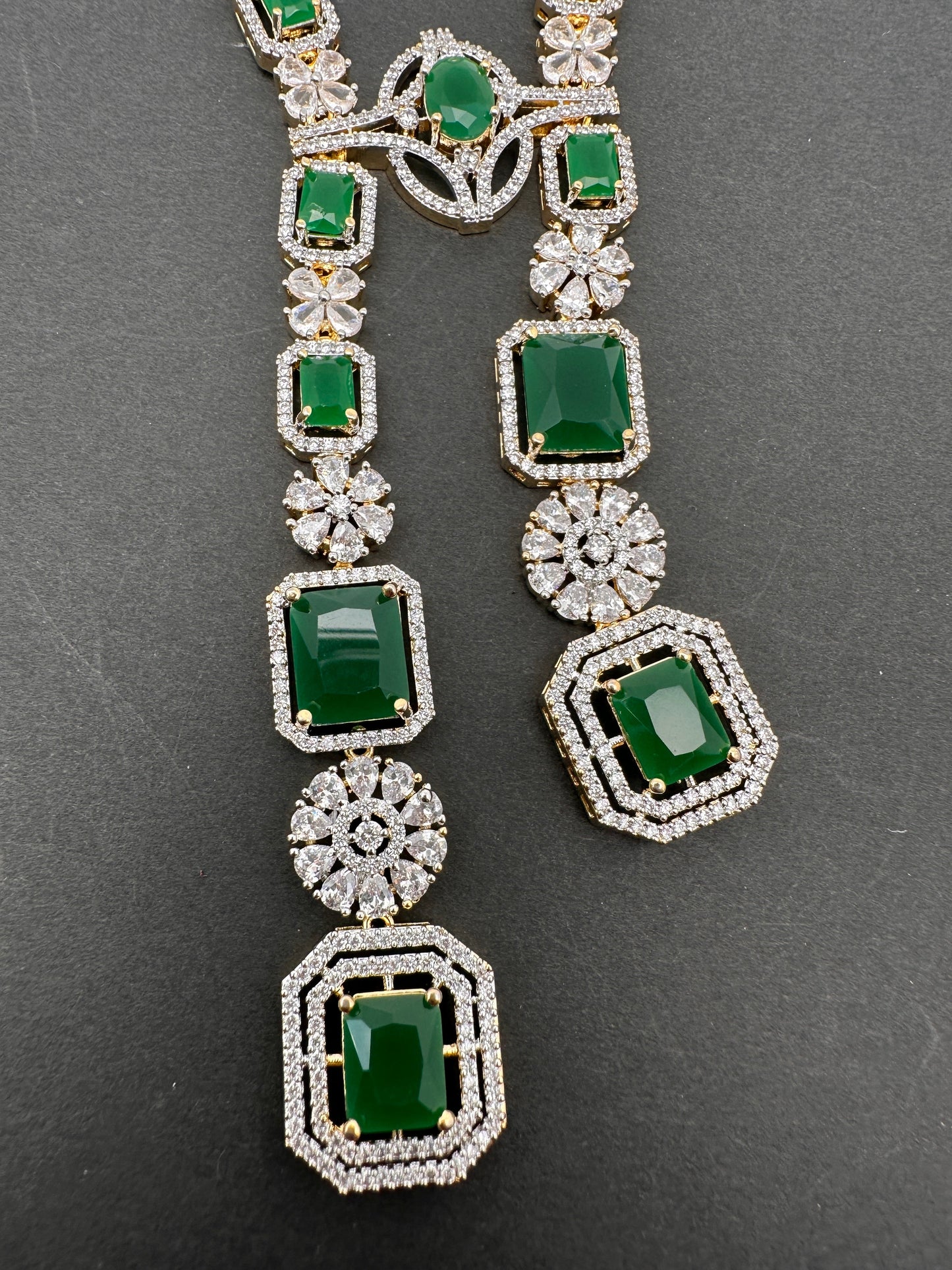 AD Color Stone Long Necklace - Green