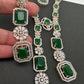 AD Color Stone Long Necklace - Green