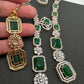 AD Color Stone Long Necklace - Green