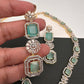 AD Color Stone Long Necklace - LightGreen