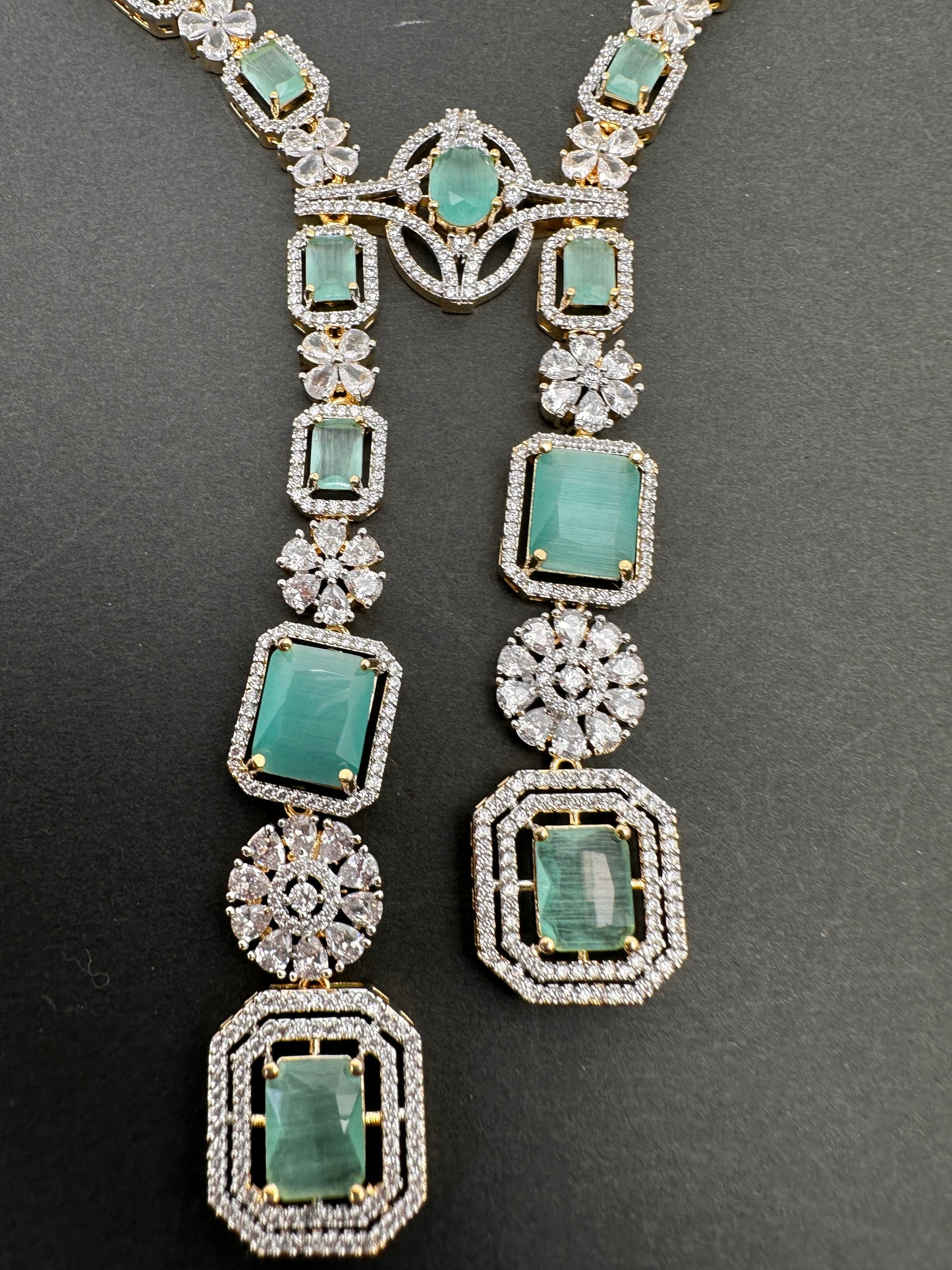 AD Color Stone Long Necklace - LightGreen