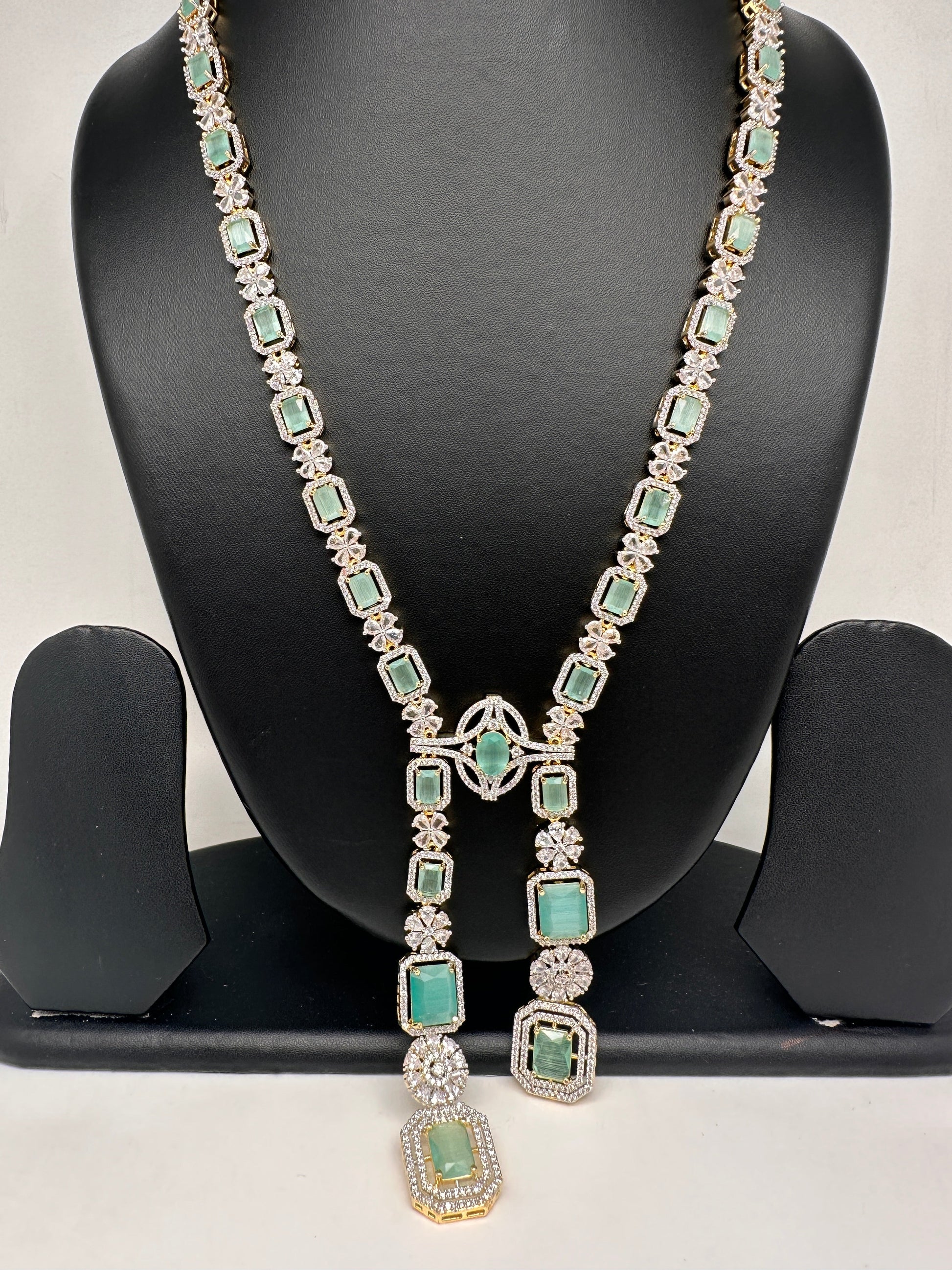 AD Color Stone Long Necklace - LightGreen