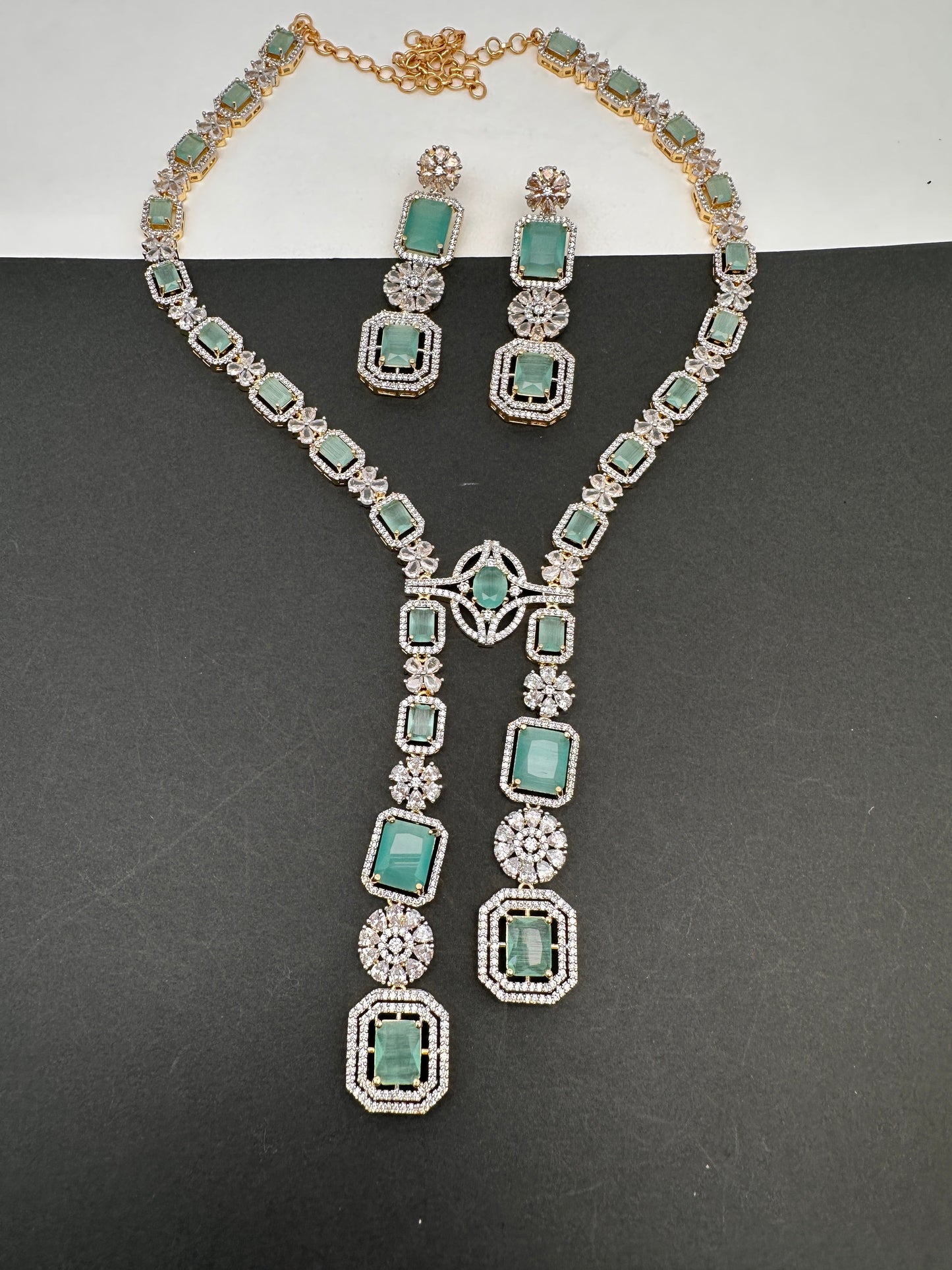 AD Color Stone Long Necklace - LightGreen