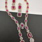 AD Color Stone Long Necklace - Red