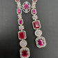 AD Color Stone Long Necklace - Red