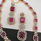AD Color Stone Long Necklace - Red