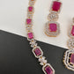 AD Color Stone Long Necklace - Red