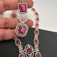 AD Color Stone Long Necklace - Red