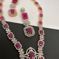 AD Color Stone Long Necklace - Red