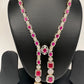 AD Color Stone Long Necklace - Red