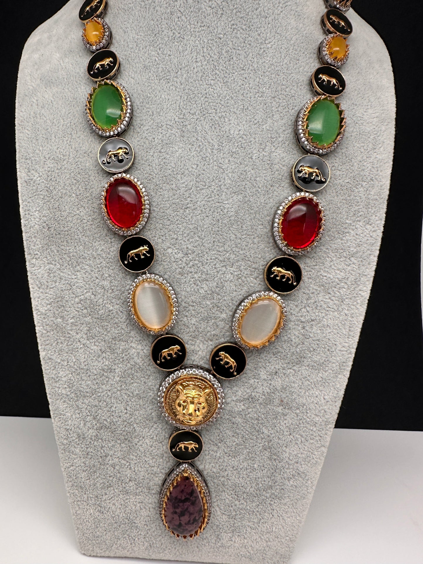 AD Multi Color Oval Stone Sabyasachi Inspired Short Necklace