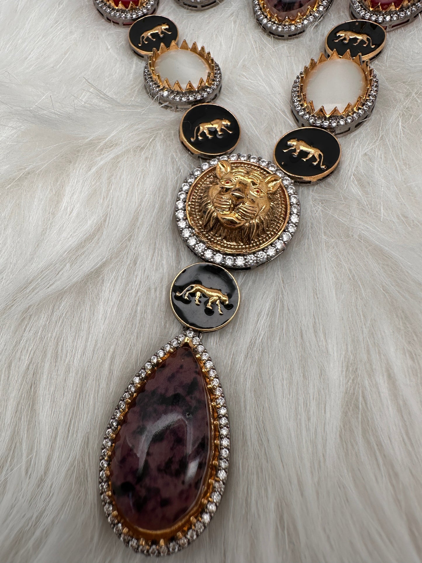 AD Multi Color Oval Stone Sabyasachi Inspired Short Necklace
