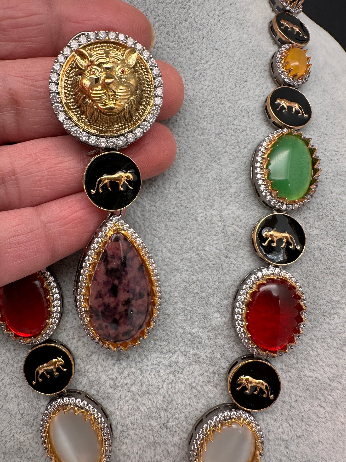 AD Multi Color Oval Stone Sabyasachi Inspired Short Necklace