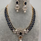 AD Color Stone Floral Design Neckline Short Necklace - Blue