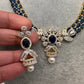AD Color Stone Floral Design Neckline Short Necklace - Blue