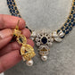 AD Color Stone Floral Design Neckline Short Necklace - Blue