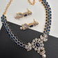 AD Color Stone Floral Design Neckline Short Necklace - Blue