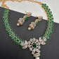 AD Color Stone Floral Design Neckline Short Necklace - Green
