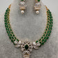AD Color Stone Floral Design Neckline Short Necklace - Green