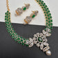 AD Color Stone Floral Design Neckline Short Necklace - Green