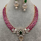 AD Color Stone Floral Design Neckline Short Necklace - Pink