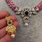 AD Color Stone Floral Design Neckline Short Necklace - Pink