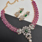 AD Color Stone Floral Design Neckline Short Necklace - Pink