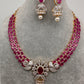 AD Color Stone Floral Design Neckline Short Necklace - Red