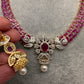 AD Color Stone Floral Design Neckline Short Necklace - Red