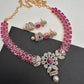 AD Color Stone Floral Design Neckline Short Necklace - Red