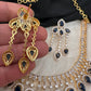AD Color Stone Neckline Short Necklace - Blue