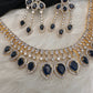AD Color Stone Neckline Short Necklace - Blue