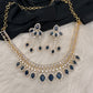 AD Color Stone Neckline Short Necklace - Blue