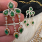 AD Color Stone Neckline Short Necklace - Green