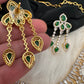 AD Color Stone Neckline Short Necklace - Green