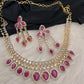 AD Color Stone Neckline Short Necklace - Red