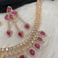 AD Color Stone Neckline Short Necklace - Red