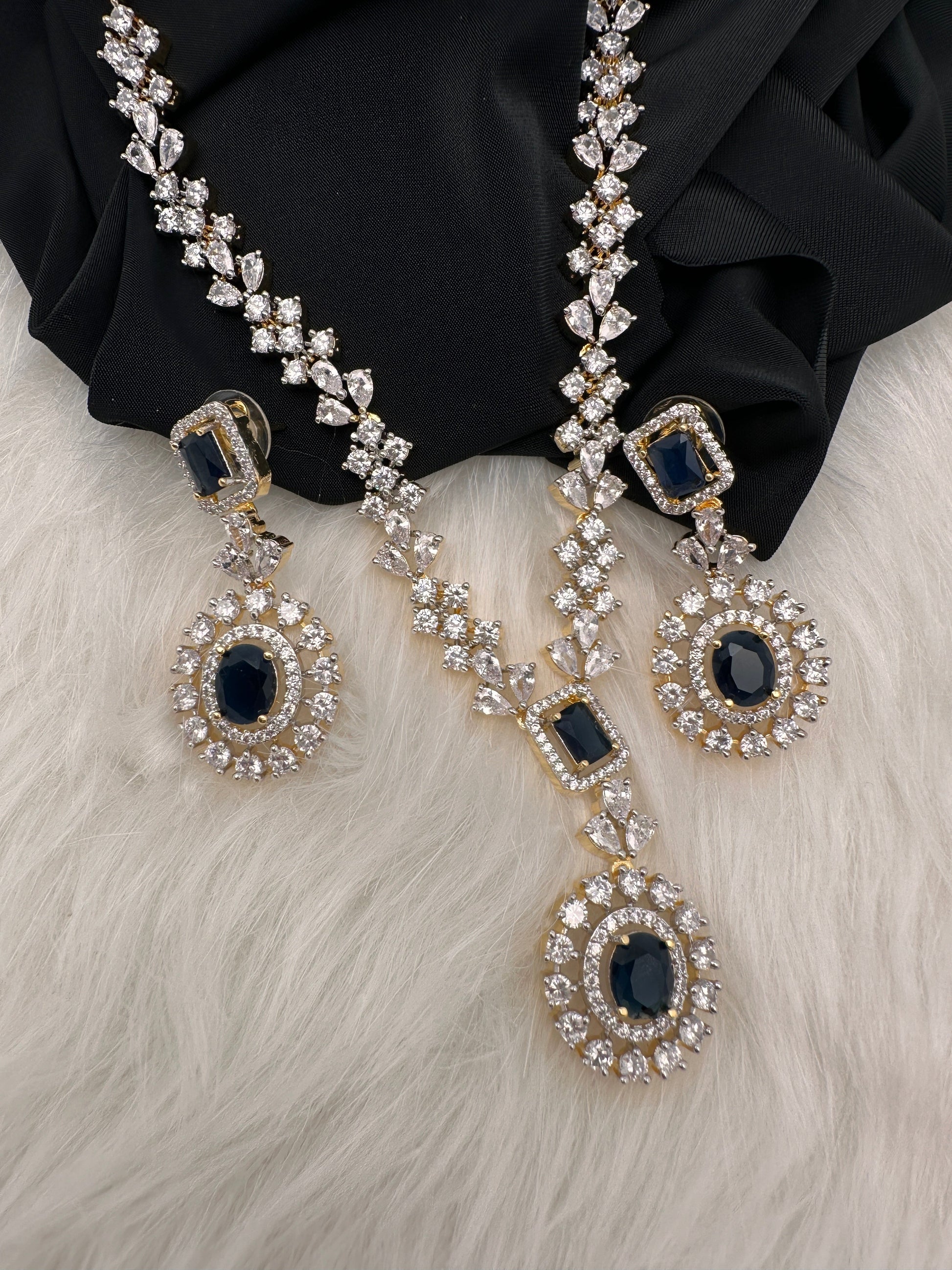 AD Color Stone Short Necklace - Blue
