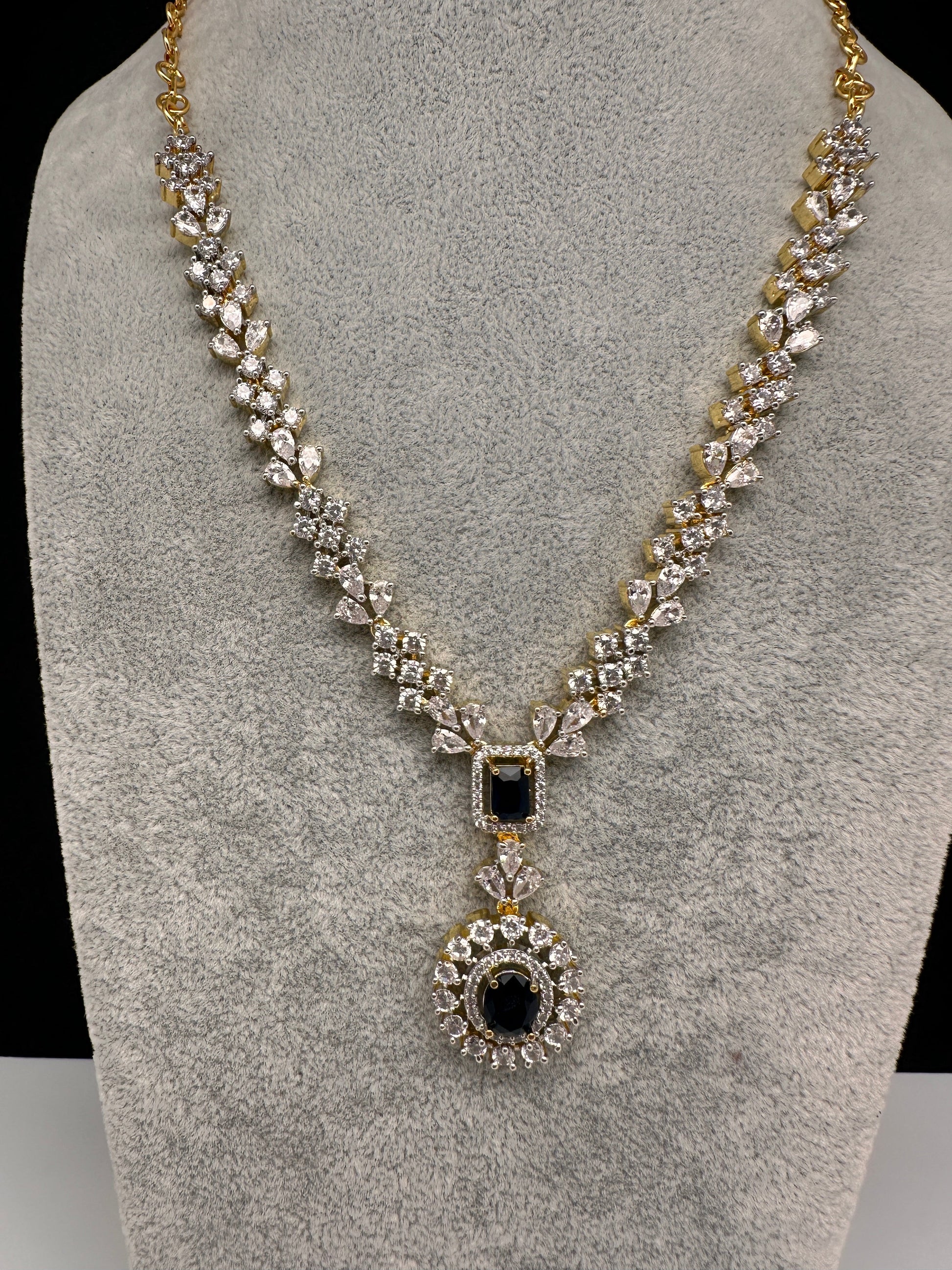 AD Color Stone Short Necklace - Blue