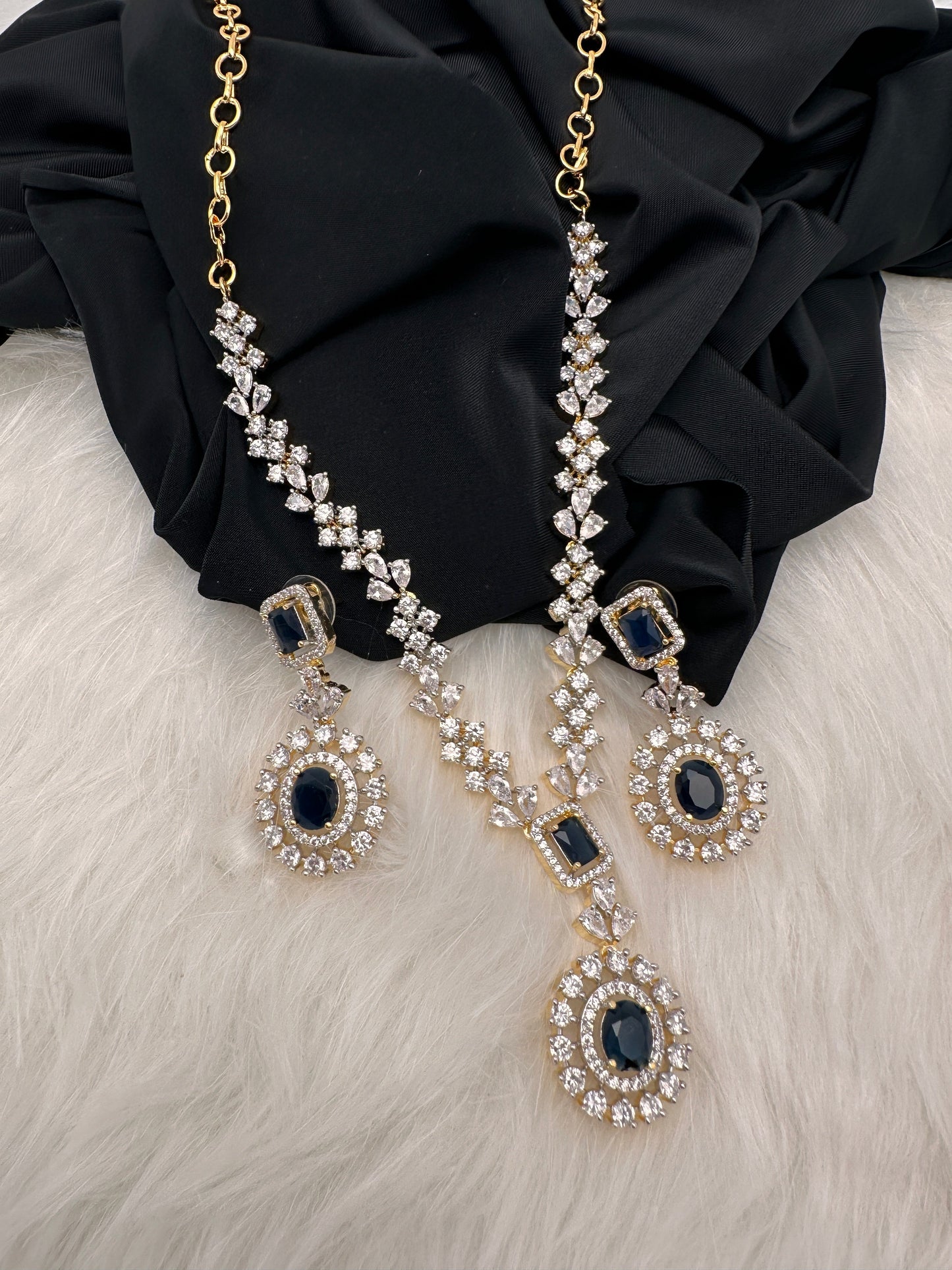 AD Color Stone Short Necklace - Blue